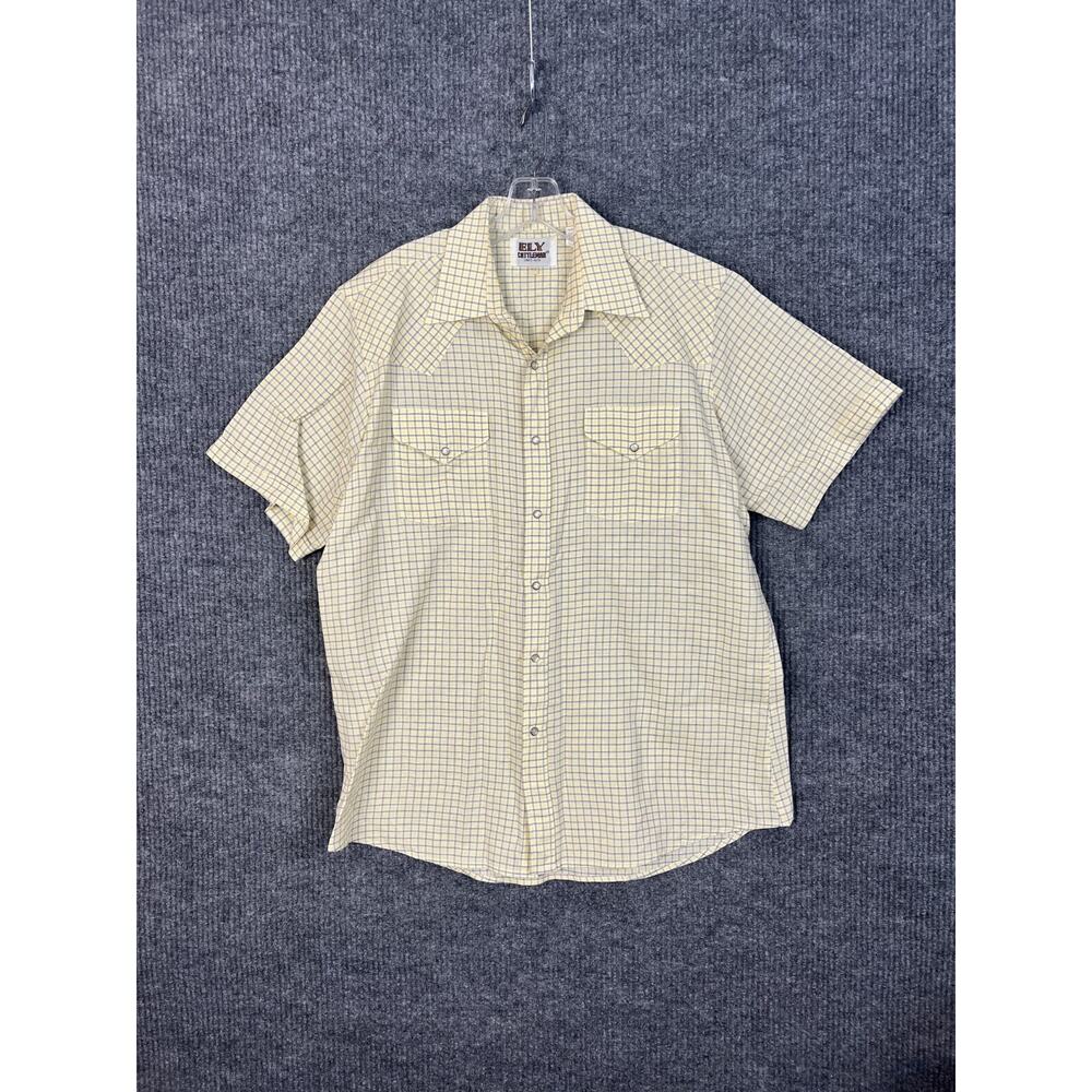 Ely Cattleman Button Up Shirt Mens 16.5 Yellow Checkered Pearl Snap Western